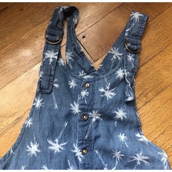 Denim Look Size 7/8 Palm Tree Overalls Jumpsuit - Picture 2 of 8